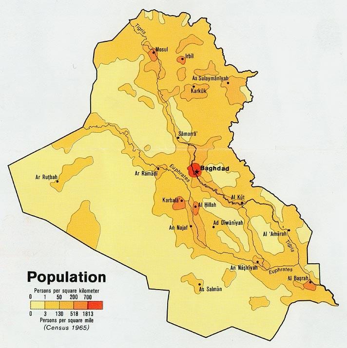Քարտեզ բնակչության Իրաքի 