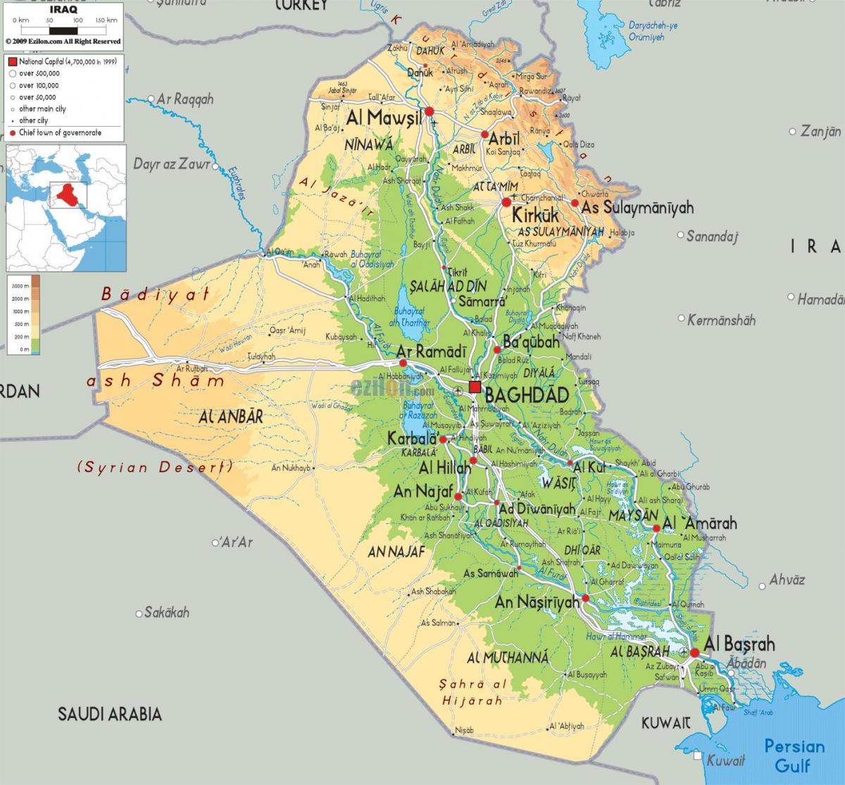 Քարտեզ Իրաքի աշխարհագրության
