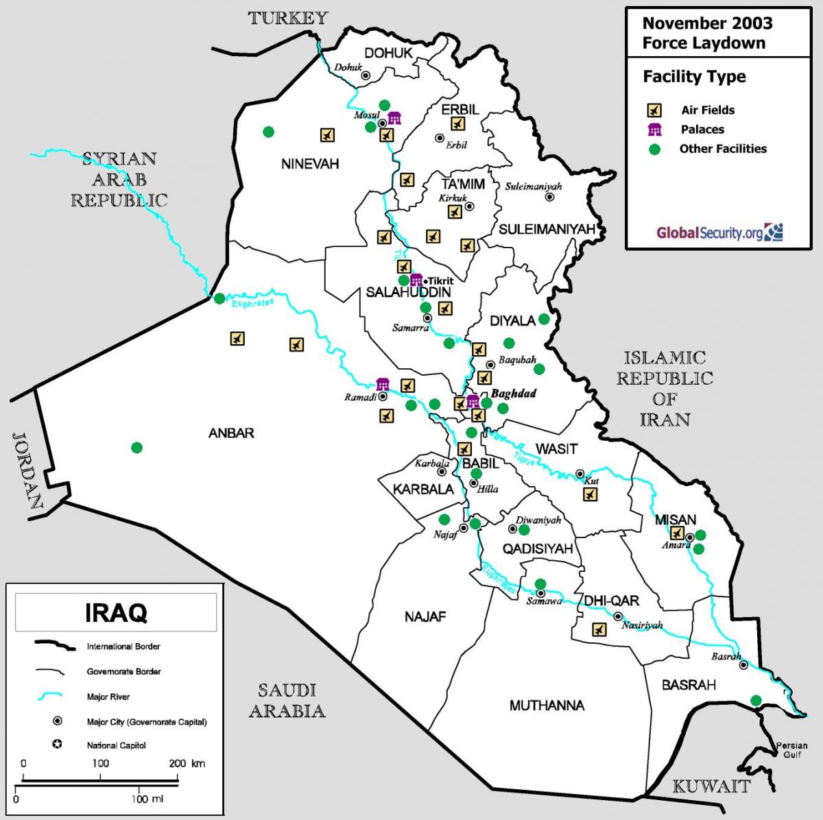Քարտեզ Իրաքի օդանավակայանների